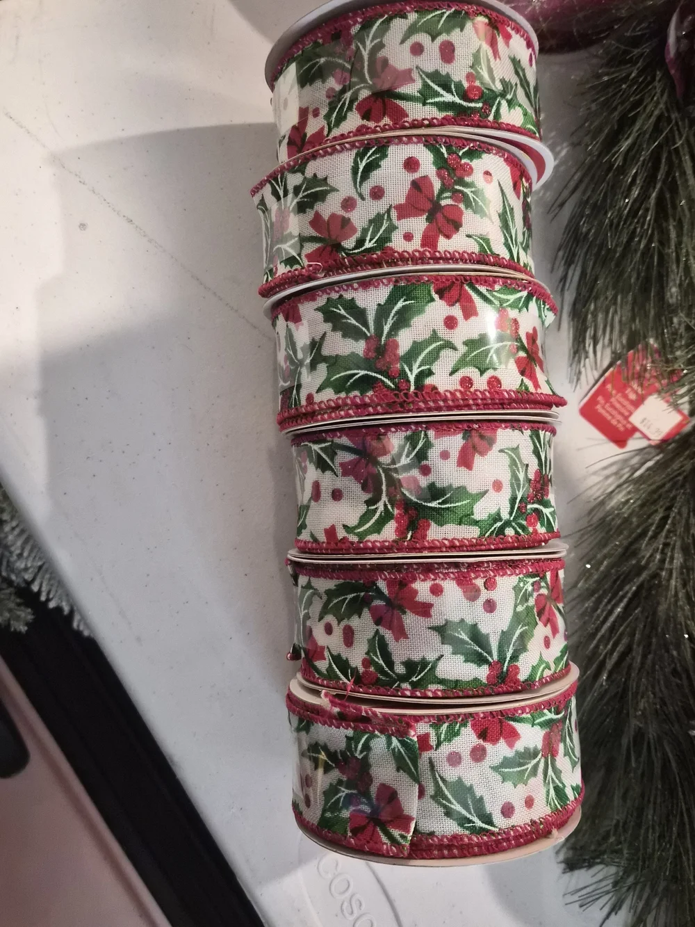 Celebrate It Green & Red Holly Patterned Holiday Ribbon